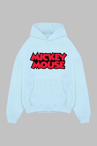 Nyda Collections Hanorac supradimensionat unisex cu glugă cu imprimeu Micky Mouse - mânecă lungă, buzunare