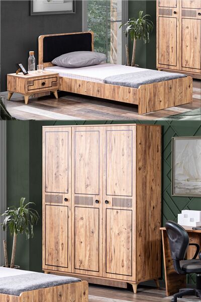 Setay Atlantik Genç Odası - 3 Kapaklı Dolap, Karyola, Komodin