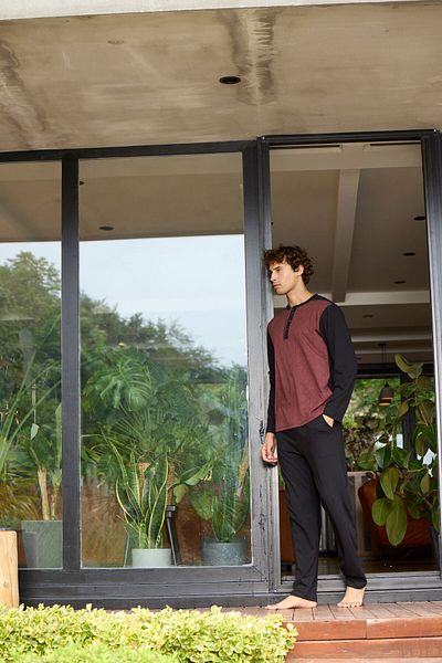 KLY Σετ ανδρικών πιτζάμες Plus Size - 100% βαμβάκι, 4 εποχές, πέτο με τρία κουμπιά