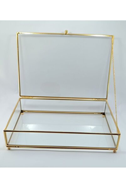 kristal home Cam Sandık, Cam Metal Çerçeveli Sunumluk Kapaklı Sandık,Çikolata...