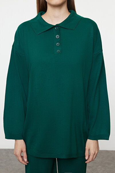 Trendyol Modest Πλεκτό κοστούμι σμαραγδί πράσινο γιακά πόλο - TCTAW25US00039