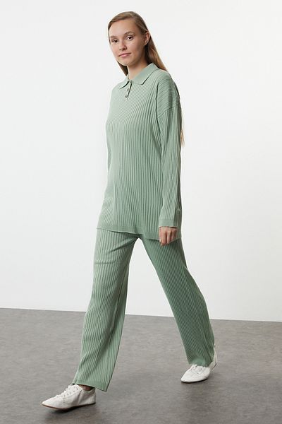 Trendyol Modest Corded Mint Knitwear Set - Lower & Upper Tctaw25us00073