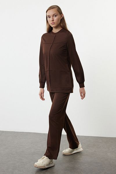 Trendyol Modest Ribbed Brown Oversize Knitted Set - Tctaw25us00113