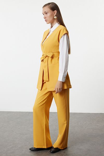 Trendyol Modest Mustard Crepe Woven Set - Lower and Upper Set TCTAW25US00102