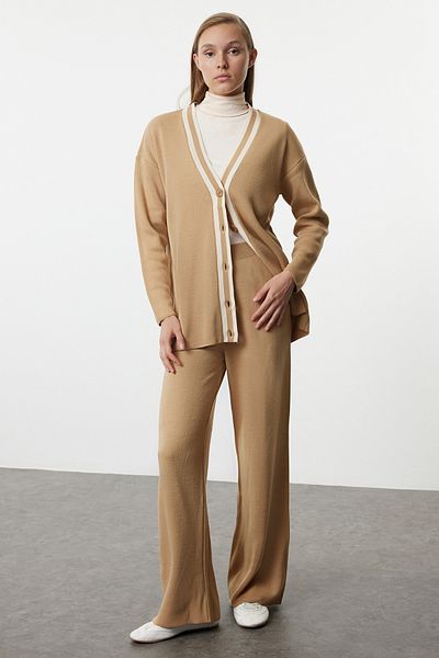 Trendyol Modest Camel Knitwear Cardigan and Trousers Set - TCTAW25US00041