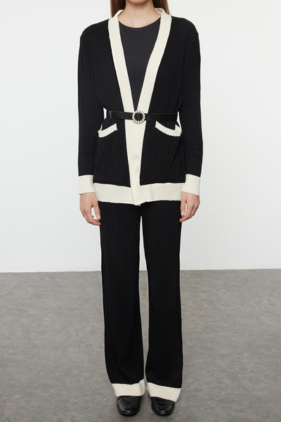 Trendyol Modest Black Knitwear Cardigan and Trousers Set - TCTAW25US00003