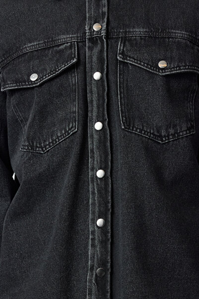 Trendyol Collection Unisex Anthracite Denim Regular Fit Jeans Shirt Jacket - 100% Cotton Tmnaw25Ce00000