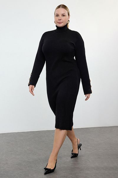 Trendyol Curve Turtleneck Black Knitwear Dress - Ribbed TBBAW25AH00026