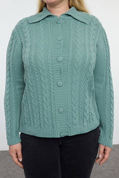 Trendyol Curve Nagy méretű menta kötött kardigán - TBBAW25AV00008