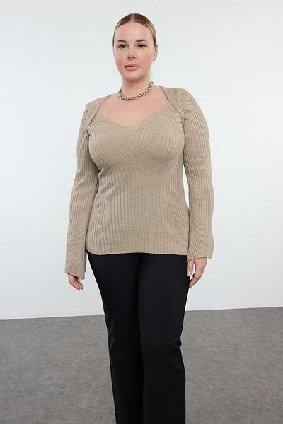 Trendyol Curve Corded Mink Knitwear Sweater - Wide Collar TBBAW24AN00033