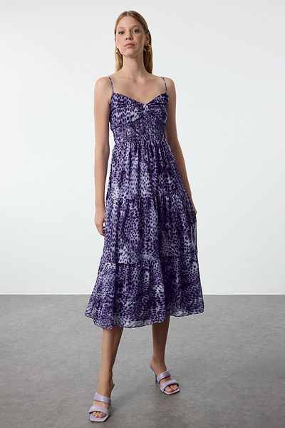 Trendyol Collection Rochie Skater Lungime Midi Lila Animal Print - TWOSS24EL00949