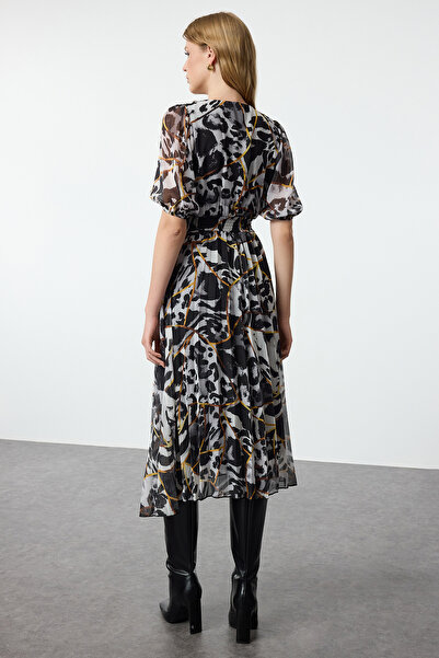 Edit by Trendyol Állatmintás sifon ruha - színes, normál szabású TEDAW25EL00010