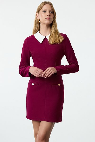 Trendyol Collection Μωβ υφαντό φόρεμα με γιακά - TWOAW24EL00298