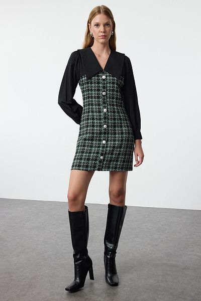 Trendyol Collection Πράσινο καρό μίνι φόρεμα - TWOAW23EL00701