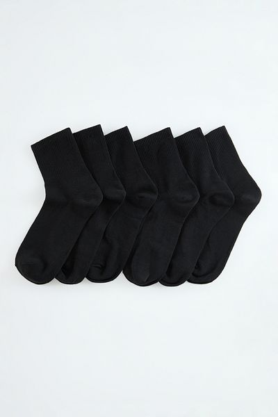 Edit by Trendyol Schwarze 6-teilige Unisex-College- und Tennissocken aus Baumwolle – TEDAW25CO00007