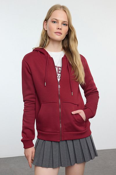 Trendyol Collection Hanorac tricotat cu glugă din lână Claret Red*001 - TWOAW21SW0836