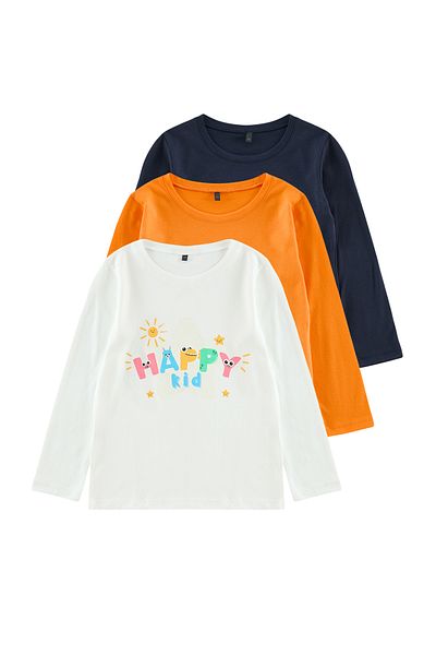 TRENDYOLKIDS Orange-Navy-Blue-Ecru 3-Piece Printed Cotton T-Shirt Set for Boys - Tkdaw25Ts00012