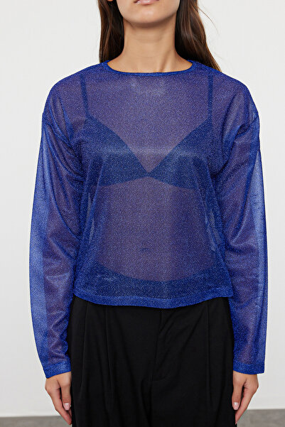 Trendyol Collection Lurexová průhledná tylová halenka s výstřihem a výstřihem - Regular Fit TWOAW24BZ00019