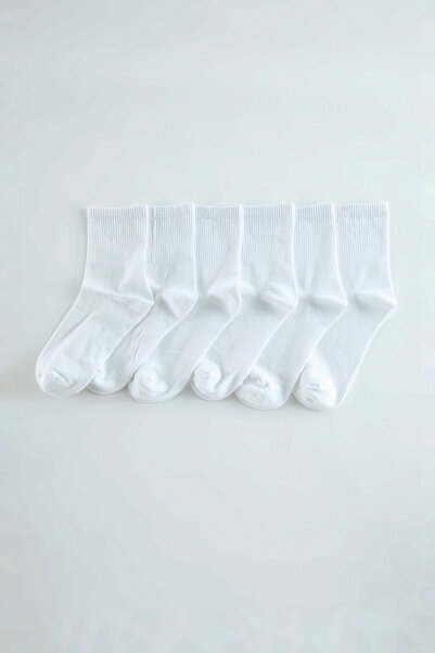 ترينديول كوليكشن جوارب قطنية بيضاء للجنسين مكونة من 6 قطع، جوارب كوليج-تنس مت...
