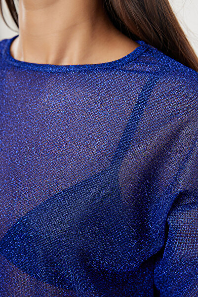 Trendyol Collection Lurexová průhledná tylová halenka s výstřihem a výstřihem - Regular Fit TWOAW24BZ00019