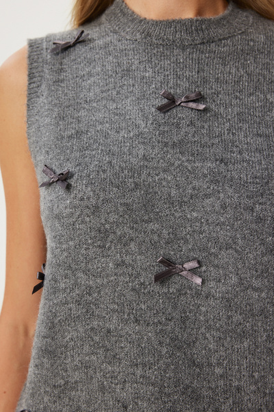 Happiness İstanbul Anthracite Bow Detailed Women's Knitwear Sweater - Pf00079