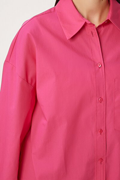 Happiness İstanbul Rózsaszín poplin női ing - zsebek, Hm00065 modell