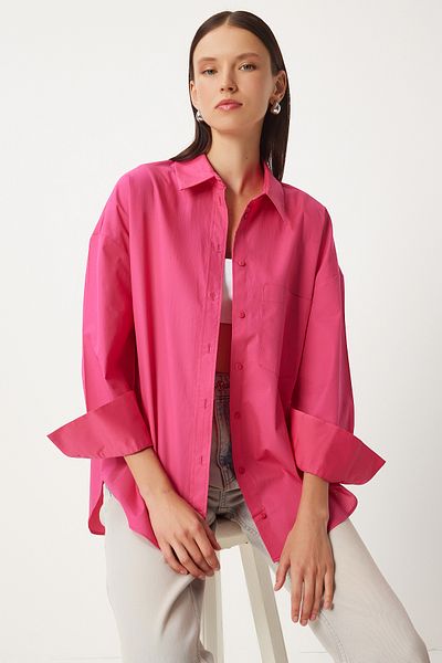 Happiness İstanbul Pink Poplin Women's Shirt - Pockets, Model Hm00065