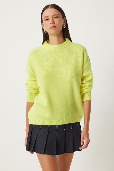 Happiness İstanbul Yellow Oversize Soft Knitwear Women's Sweater - Fn03336