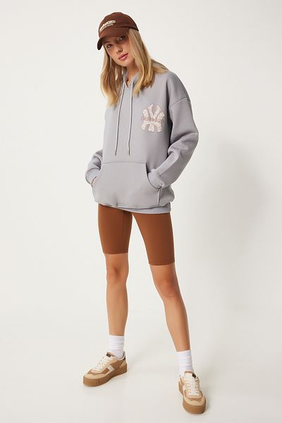 Happiness İstanbul Gray Oversize Hooded Women's Sweatshirt - Vn00009