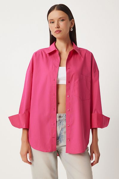 Happiness İstanbul Pink Poplin Women's Shirt - Pockets, Model Hm00065