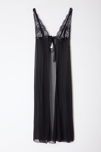 Trendyol Collection Knitted Babydoll with Black Tulle Lace and Tie/ Ribbon Detail Panty Thmaw25Ll00002