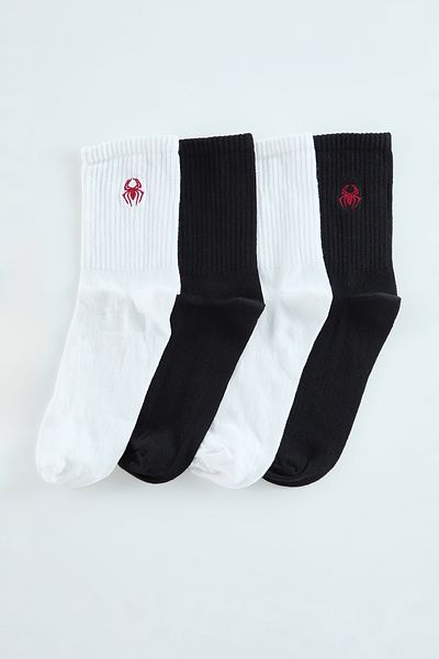Trendyol Collection Унисекс комплект средно дълги чорапи за колеж с бродирани памучни тенис черно-екрю от 4 части - Tmnaw25Co00003