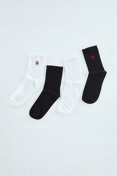 Trendyol Collection Унисекс комплект средно дълги чорапи за колеж с бродирани памучни тенис черно-екрю от 4 части - Tmnaw25Co00003