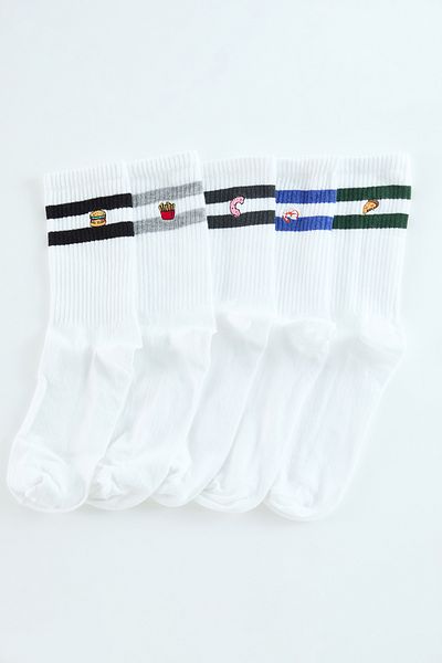 Trendyol Collection Unisex bílé vyšívané bavlněné pruhované College tenisové střední ponožky sada 5 ks - TMNAW25CO00022