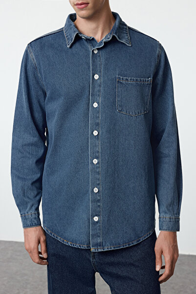 Trendyol Collection Μπλε 100% βαμβακερό τζιν μπουφάν με κανονική εφαρμογή TMNAW25CE00001