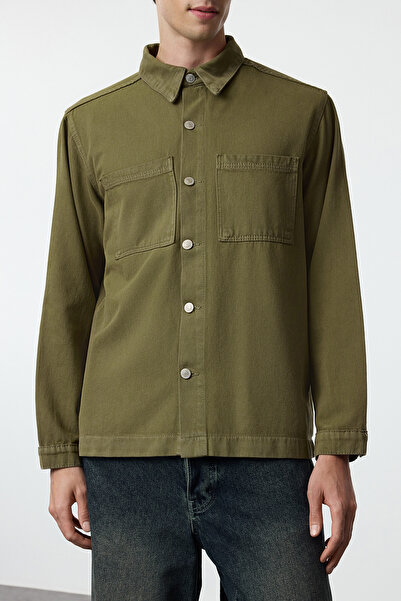 Trendyol Collection Khaki Color Double Pocket 100% Cotton Regular Fit Denim Jacket - Tmnaw23Ce00013