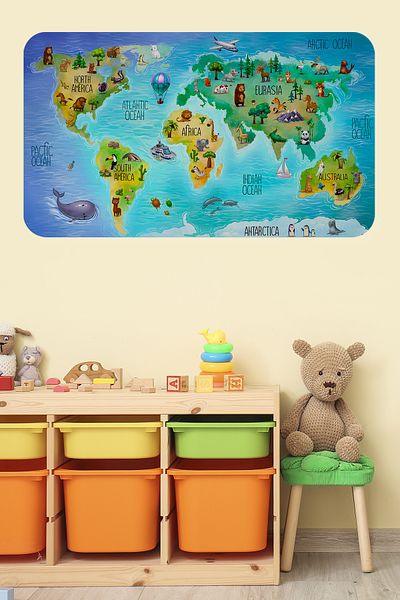 Dropcek eticaret Educational World Map World Atlas Children's and Baby's Room Wall Sticker -60x105-3800