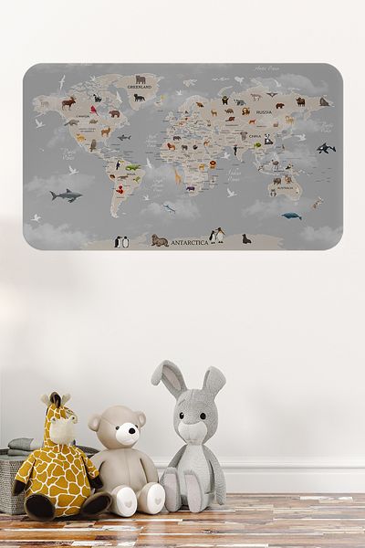 Dropcek eticaret Educational World Map World Atlas Children's and Baby's Room Wall Sticker - 60x105-3793