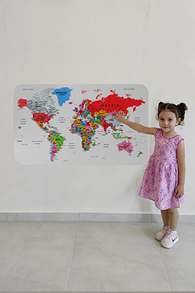Dropcek eticaret Educational Country and Capital Detailed Atlas World Map Wall Sticker-85x130-3853