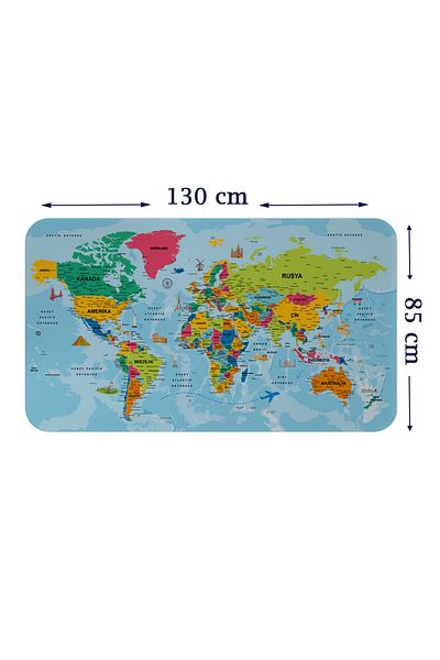 Dropcek eticaret World Map Wall Sticker - Turkish Educational, Country and Capital Ocean Detailed, 85x130-3865