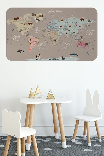Dropcek eticaret Educational World Map World Atlas Children's and Baby's Room Wall Sticker -60x105-3817
