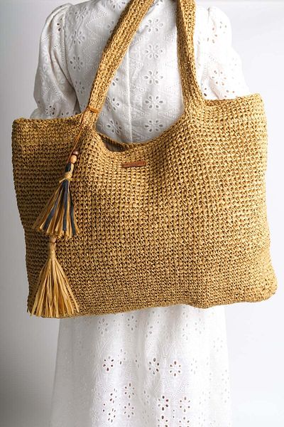 Mubiano Καλοκαιρινή μακριά τσάντα Raffia Beige Daily & Beach -MSLY1377-BJ