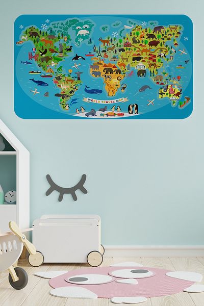 Dropcek eticaret Educational World Map World Atlas Children's and Baby's Room Wall Sticker - 60x105-3788