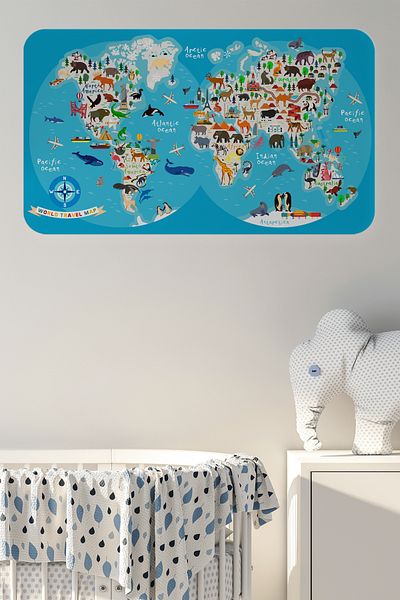 Dropcek eticaret World Map and Atlas Kids and Baby Room Wall Sticker - 60x105-3806
