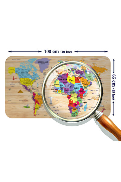 Dropcek eticaret Wooden Look Educational Detailed Atlas World Map Wall Sticker -60x105-3842