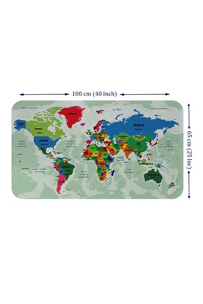 Dropcek eticaret Turkish Educational World Map Wall Sticker - Country and Capital Ocean Detailed, 60x105-3840