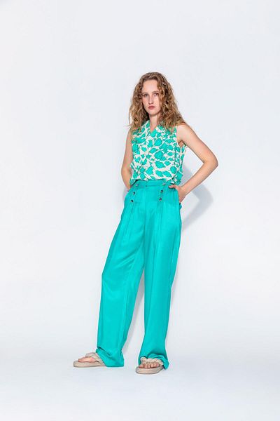 KAMEYA 20416 Model Turquoise Trousers