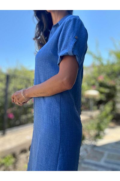 Atelier Derin Rochie midi albastră cu gât polo