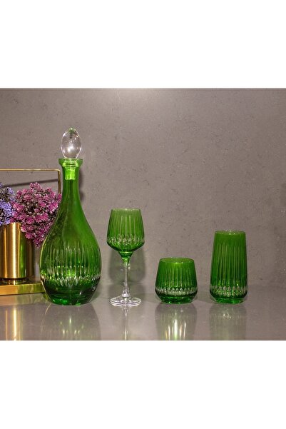 sudeka 37 Parça 12 Kişilik El Dekor Renkli Kristal Kesme Cam Su Takımı Bardak Seti