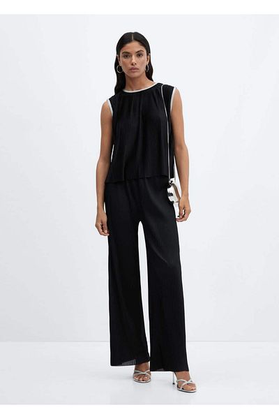 MANGO Woman Wide Leg Pleated Trousers